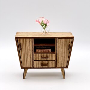 Miniature retro dresser, open slot shelves, vintage dollhouse cabinet, retro furniture for doll