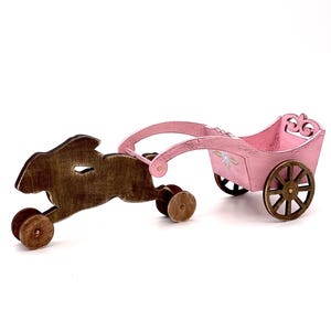 Miniature Easter cart, yellow cart on wheels, vintage toy for dollhouse, Easter bunny