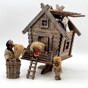 Miniature wooden rustic dollhouse, hut on chicken legs, fairly house, Halloween house, Halloween decor, DIY kit
