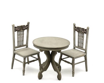 1/6 round table and chair for doll, miniature dining set for roombox, dollhouse furniture