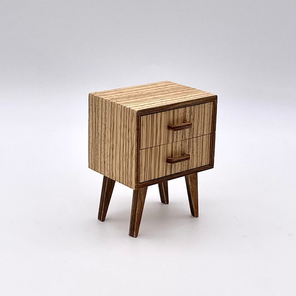 1/6 miniature retro dresser for doll, bedside table with two drawers, nightstand for roombox, modern wooden bedside