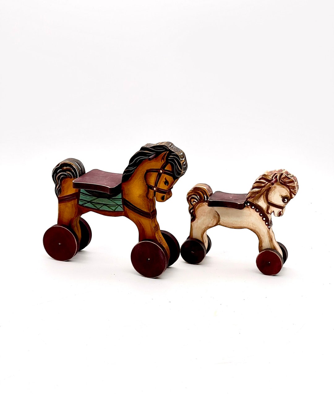 16 Miniature Vintage Horse on Wheels, Toy Horse for Doll, Riding Horse