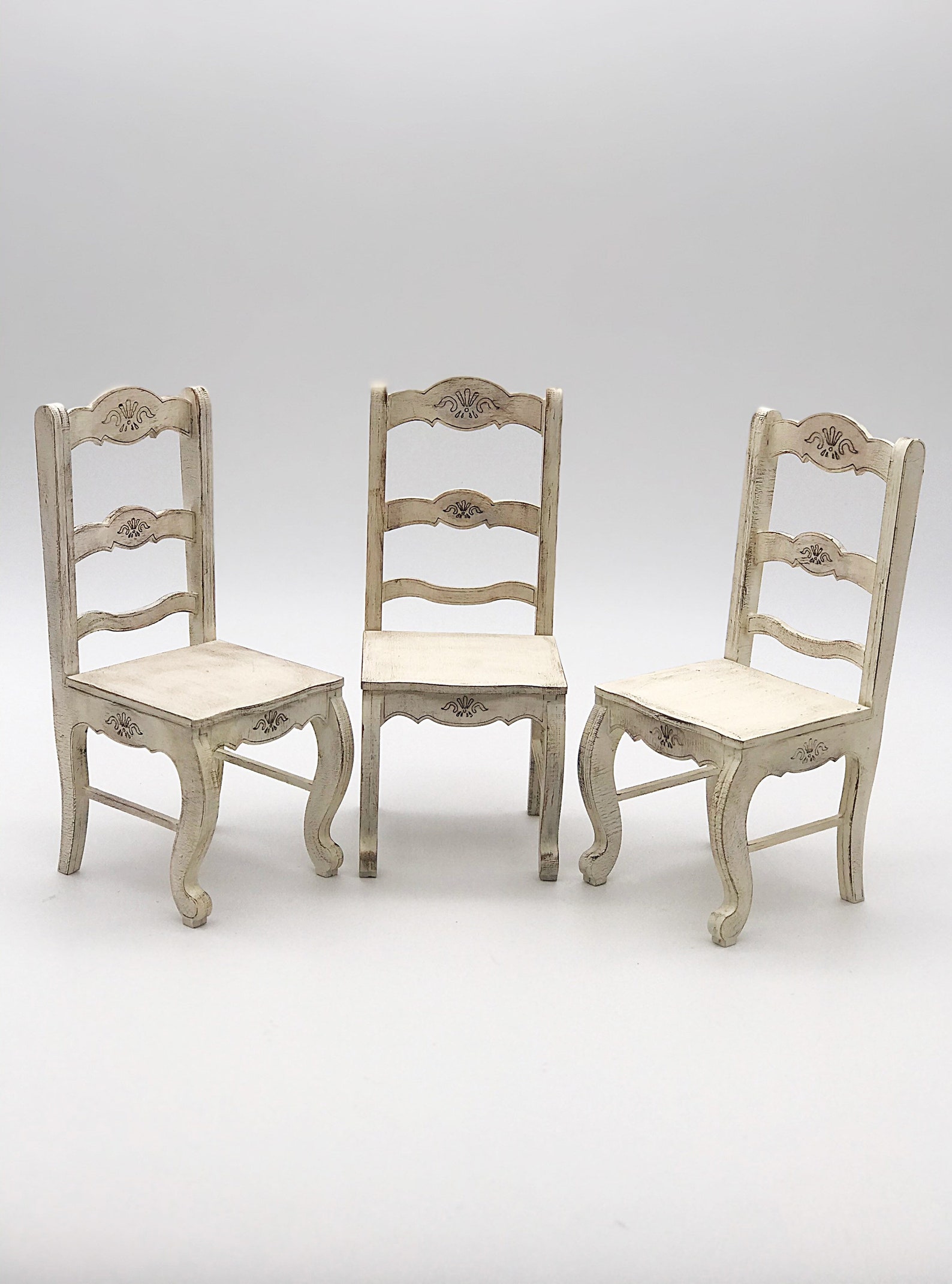 1/6 wooden table and chairs for dollhouse distressed table Etsy