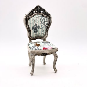 1:6 vintage chair for dollhouse, chair with fabric for doll, old style chair for roombox, diorama doll