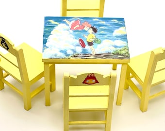 Miniature table and chairs, tiny furniture, mini table for small doll, baby doll furniture