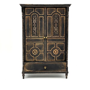 1/6 black closet for doll, miniature closet with drawer, cabinet for doll clothes, doll roombox