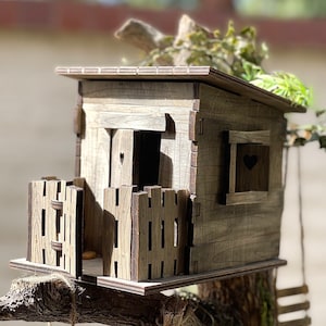 Miniature wooden house, house for garden, fairy garden house, rustic house, distressed house, tree house, 1/12 scale