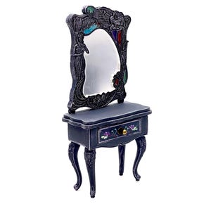 1:8 miniature vanity table, beauty table and stool, dollhouse vintage table with mirror for doll, bedroom roombox
