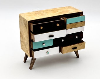 1/6 Scale Retro Wooden Dresser, Miniature Dollhouse Furniture