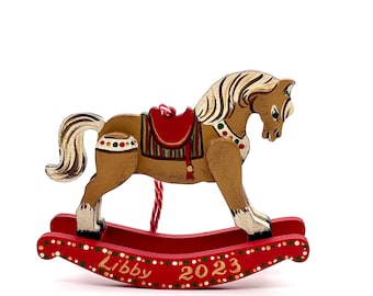 Personalized Wooden Rocking Horse Ornament, Baby's First Christmas