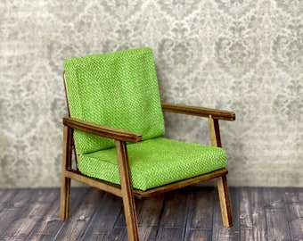 1/6 Scale Doll Chair with Cushions, Retro Dollhouse Armchair