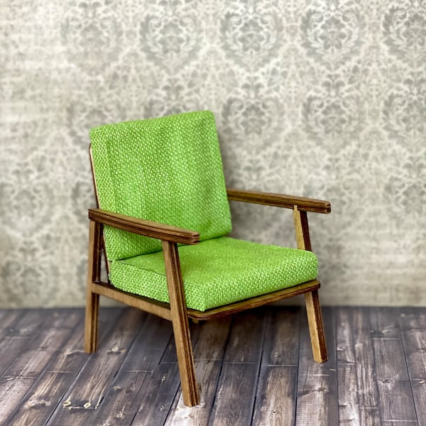 1/6 retro chair for doll, chair for roombox, dollhouse chair, chair with cushions, doll armchair