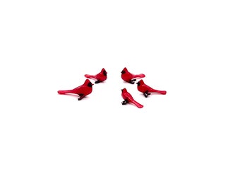 Miniature Cardinal 5 birds set, tiny red bird for terrarium, fairy garden bird, Christmas bird for dollhouse decoration