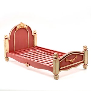 1:6 miniature wooden bed, dollhouse bed for doll, vintage bed for roombox