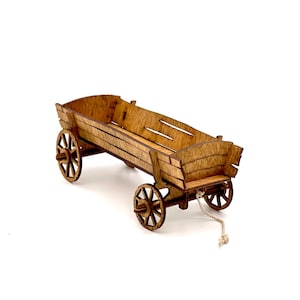 Miniature Easter cart, dollhouse cart decor, fairy garden accessories, wooden cart, doll diorama