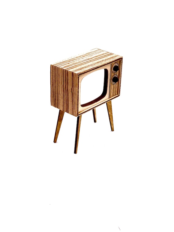 Miniature Retro Wooden TV for Dolls, Roombox Diorama