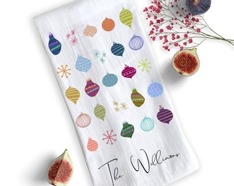 Personalized Flour Sack Tea Towel - Christmas Ornaments