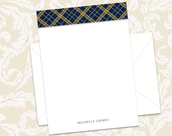 HP Plaid, Personalized stationery, 5x7 note cards with Euro envelope