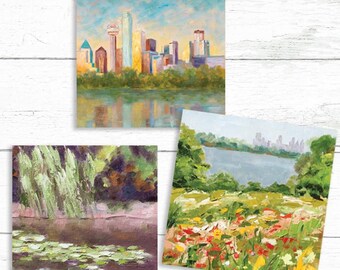 Dallas Notecards - Set of 12, made from original plein air oil paintings, 3 designs