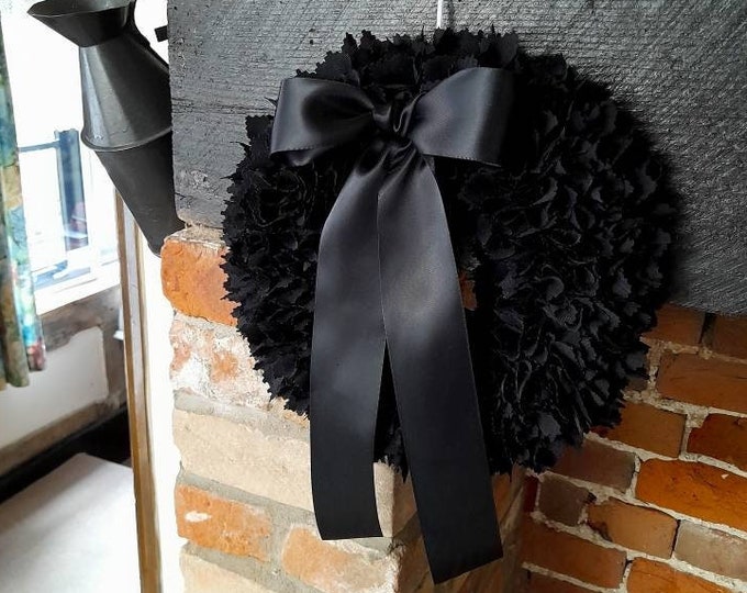 Mourning Wreath for Front Door, Memorial Wreath, Black Funeral Wreath