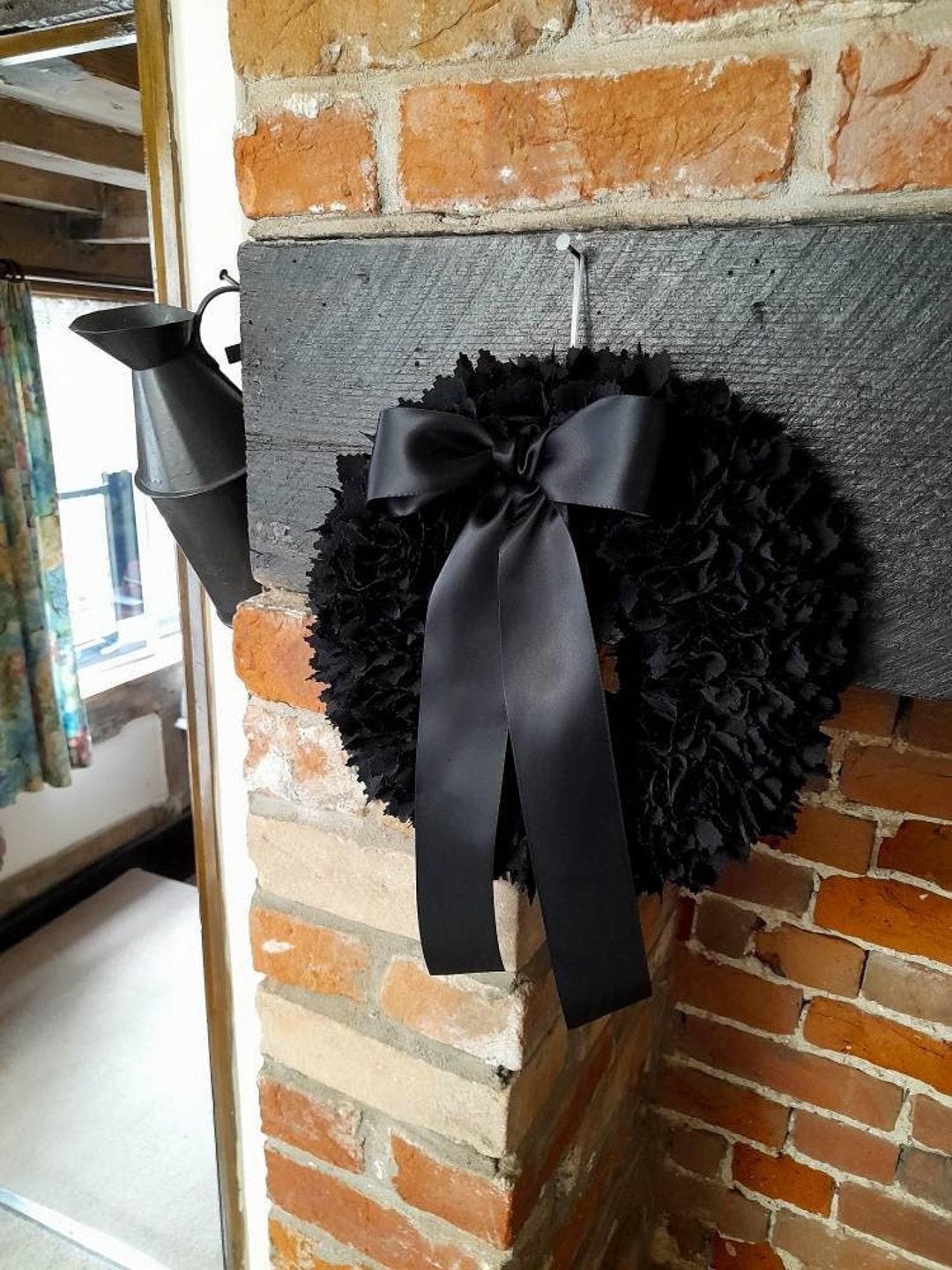 Mourning Wreath for Front Door, Memorial Wreath, Black Funeral Wreath