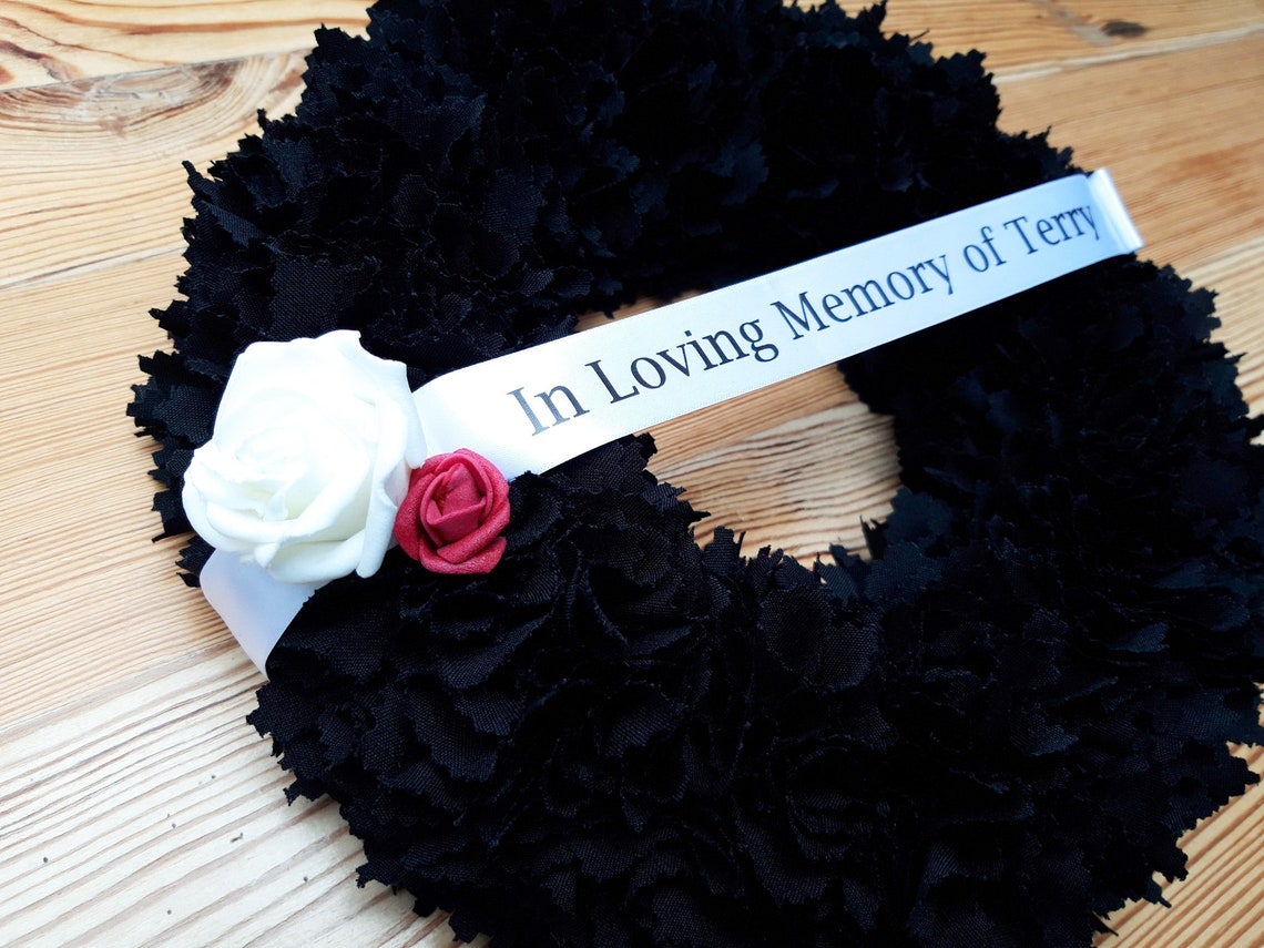 Black Funeral Wreath Personalised Sash Artificial Funeral Etsy