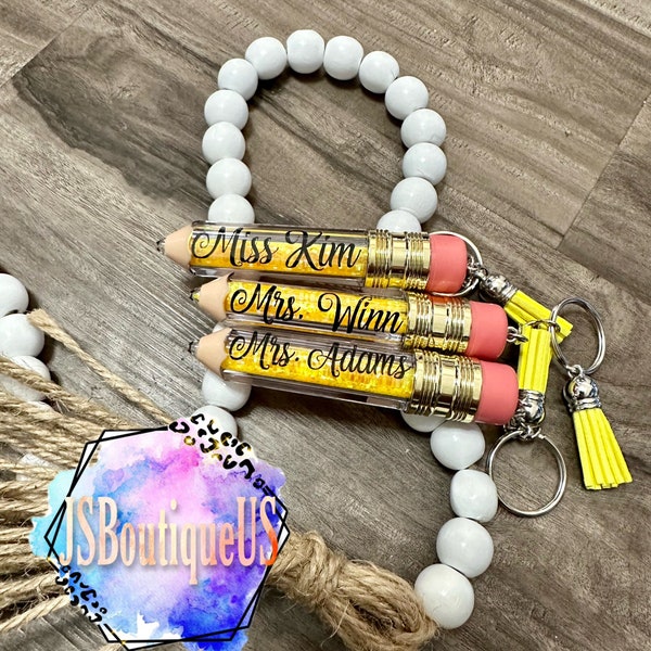 Personalized Pencil Keychain, Glitter Teacher Gift