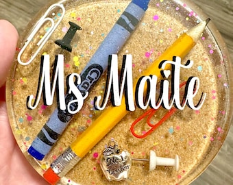 Personalized Teacher Epoxy Coaster, Paperweight Gift