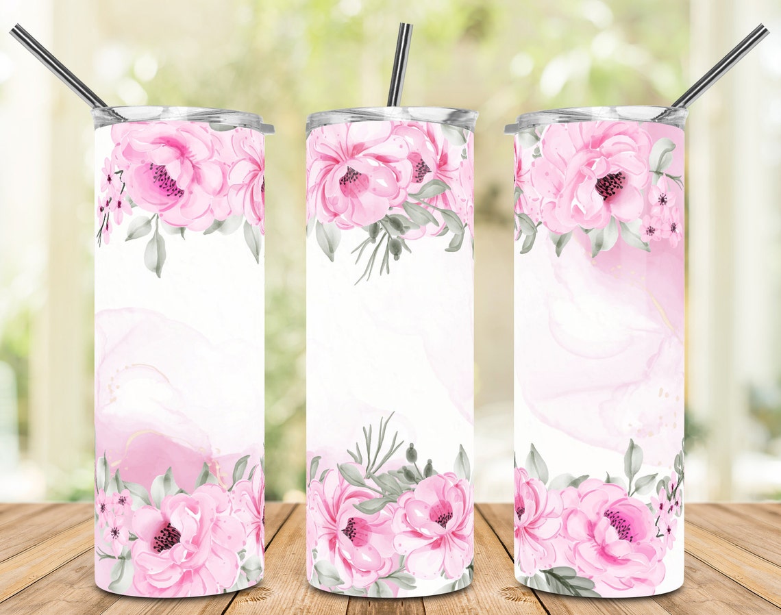 20oz Skinny Tumbler Sublimation Designs Flower Pink Floral Etsy
