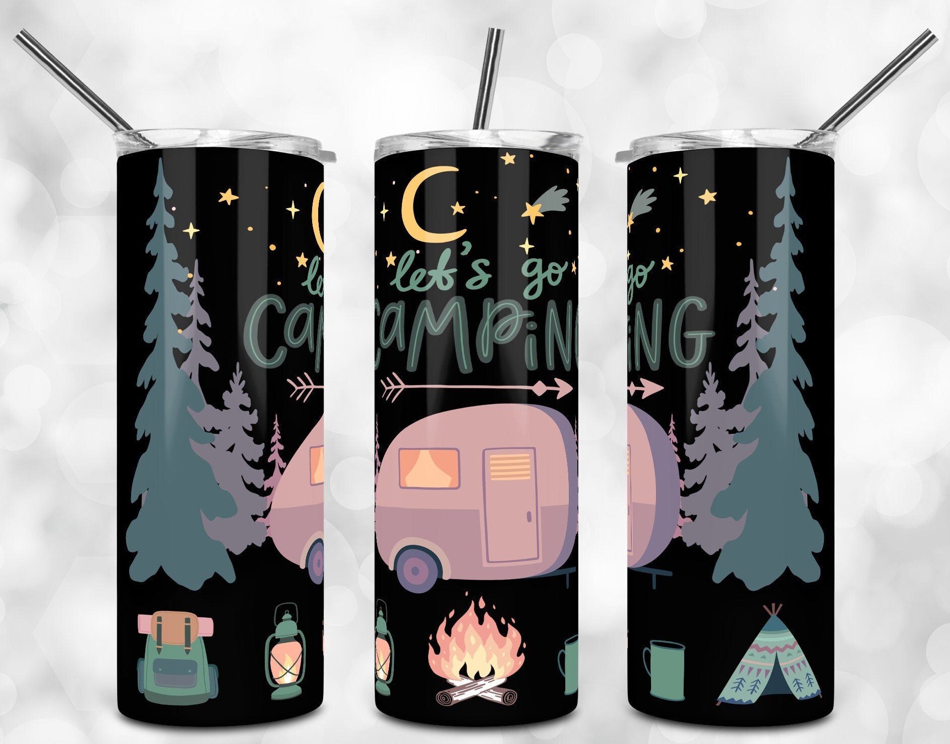 Lets Go Camping 20oz Skinny Tumbler Sublimation Designs for Etsy