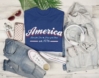 Comfortable America 4th of July Unisex t-shirt Memorial Day Tee Gift For Her Fourth of July T-Shirt Made In America Established 1776 Freedom