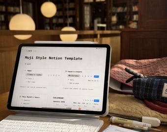 Notion Planner Template | Minimalist Muji Style Dashboard | Weekly Planner, Tasks, Goals, Journal, Calendar | Instant Download