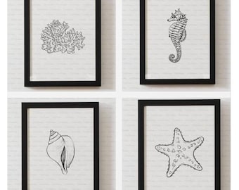 Nautical Bathroom Decor, Coral, Seahorse, Seashell, Starfish, Beach Decor