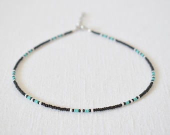 Pretty Glass Pendant Turquoise Ball Bead Necklace Gift for Her, Beaded Choker Blue Beaded Choker Pendant