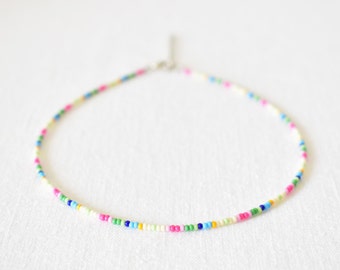 Coral Pink and White Seed beaded ChokerNecklace