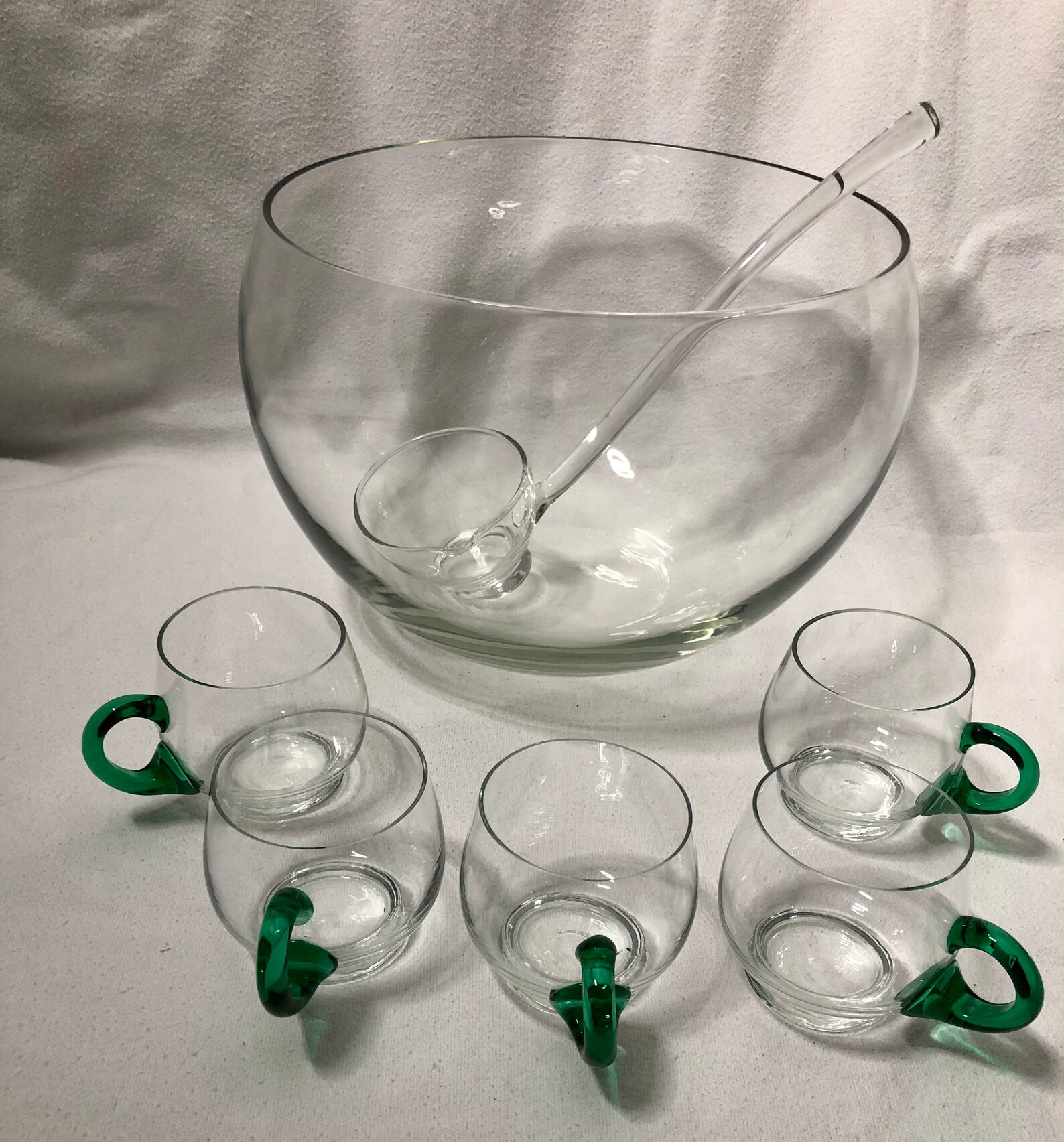 MCM Punch Bowl Glasses With Green Handle Etsy