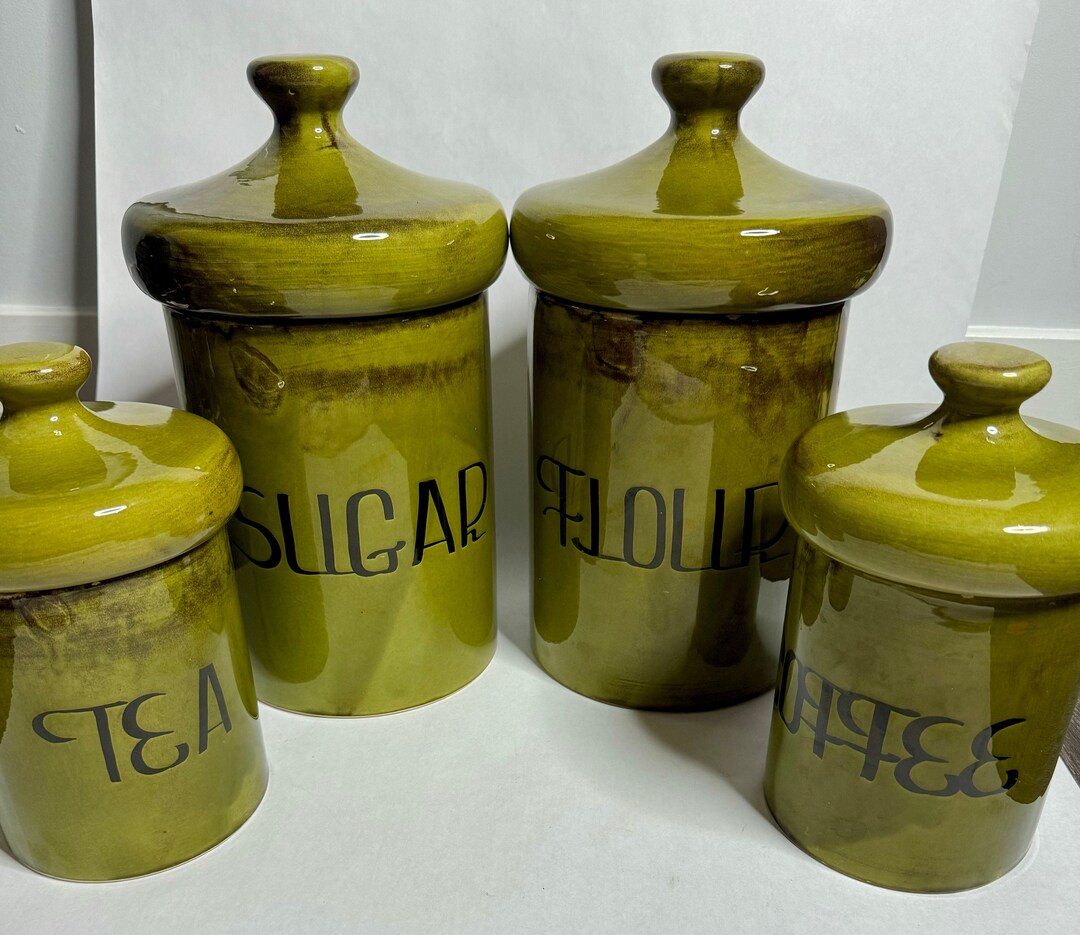 Vintage Kitchen Canister Set of 4, Holiday Design Green, Retro Mid ...