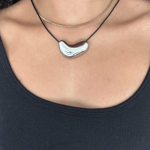 Bean Necklace, irregular heart necklace on cord , gold or silver
