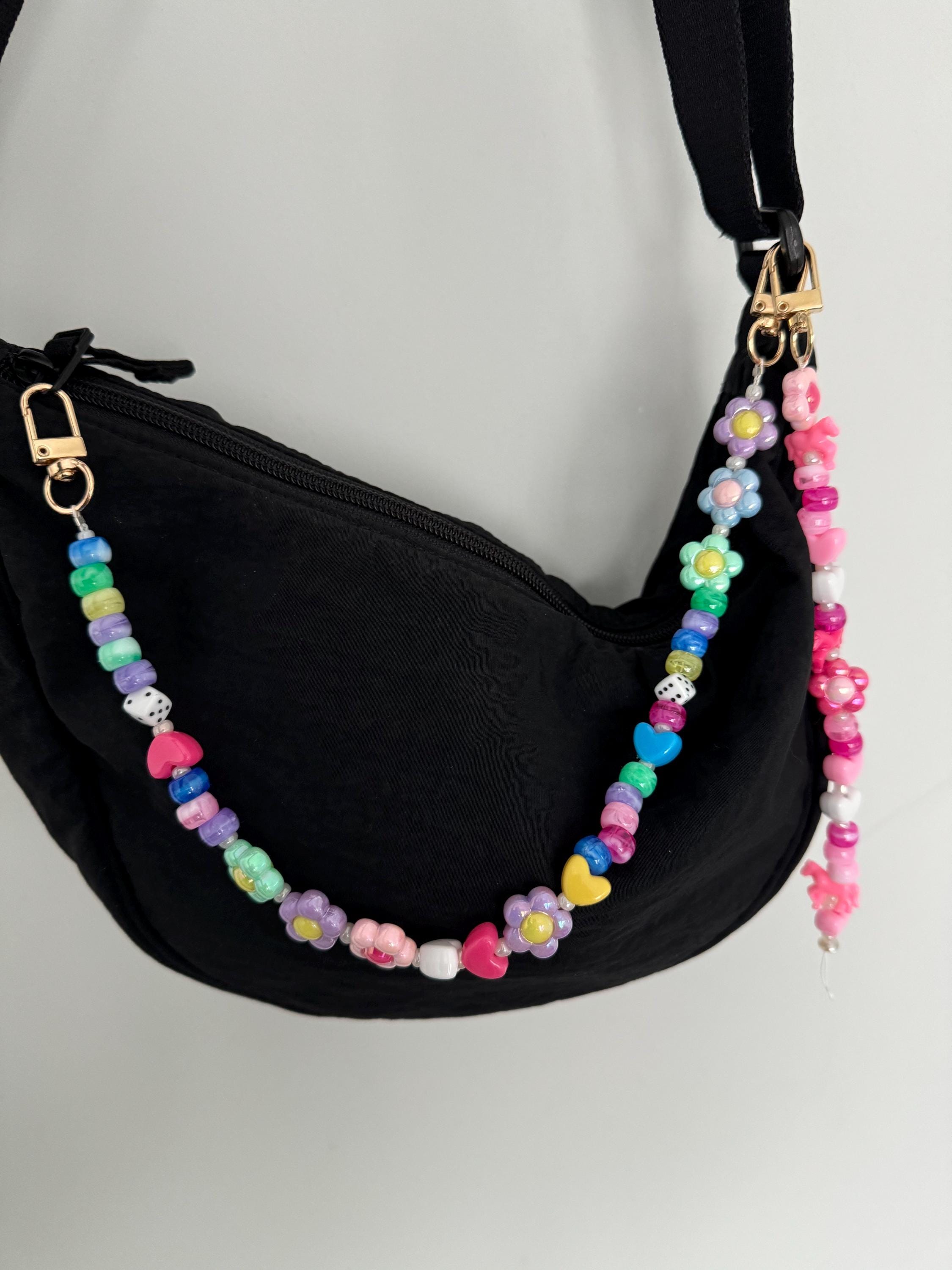 Handmade Beaded Bag Charm: Colorful Heart Purse Accessory Pink Glitter Heart Purse Charm: Handmade Beaded Bag  main image 4