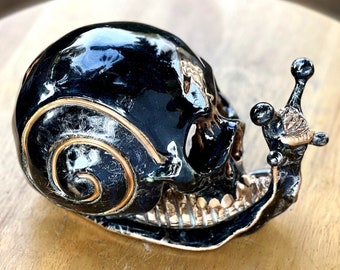 Snail Skull Mini #191 - Obsidian Silver Art
