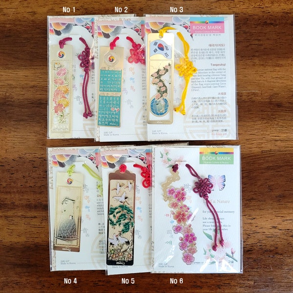 Korean Traditional Flower Map Hangul Image Bookmarks Gold Color with Gift Envelope