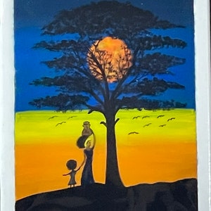 African Sunset Mother & Child acrylic painting