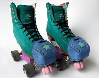 Thick Leather Suede Roller Skate Toe Guards With Star (Pair), Custom Made to Order