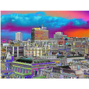Glasgow City Centre Rooftops - Colourful art print - Wall art