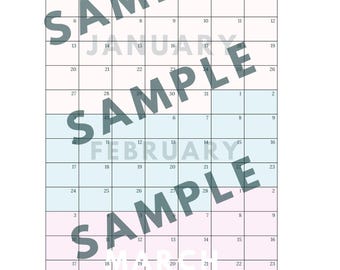 May include: A calendar for the first quarter of 2025, with January, February, and March displayed. The calendar is in a light blue and pink color scheme.