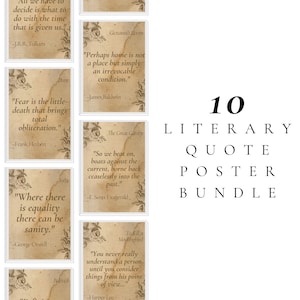 Book Quote Posters Set of 10 DIGITAL Downloads, Classroom Decor, Library Decor, Book Prints, Literary Quote Print Set, Book Lovers, Antique