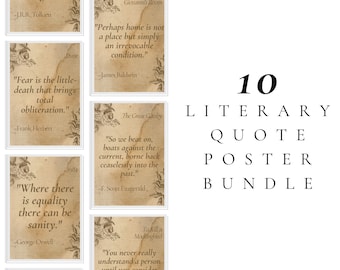 Conjunto de carteles de citas de libros de 10 descargas digitales, decoración del aula, decoración de la biblioteca, impresiones de libros, conjunto de impresión de citas literarias, amantes de los libros, antigüedades