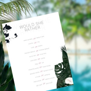 Tropical Would She Rather Game, Clean Version, Tropical Bachelorette Party Game, Printable Would She Rather Game, Bridal Shower Game