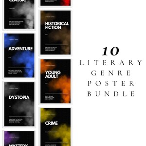 Literary Genre Poster Download, Classroom Decor, Library Decor, Book Lover Gift, Book Genre Poster, Wall Art Download, Smoke Theme