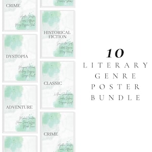Literary Genre Poster Download, Classroom Decor, Library Decor, Book Lover Gift, Book Genre Poster, Wall Art Download, Watercolor Theme